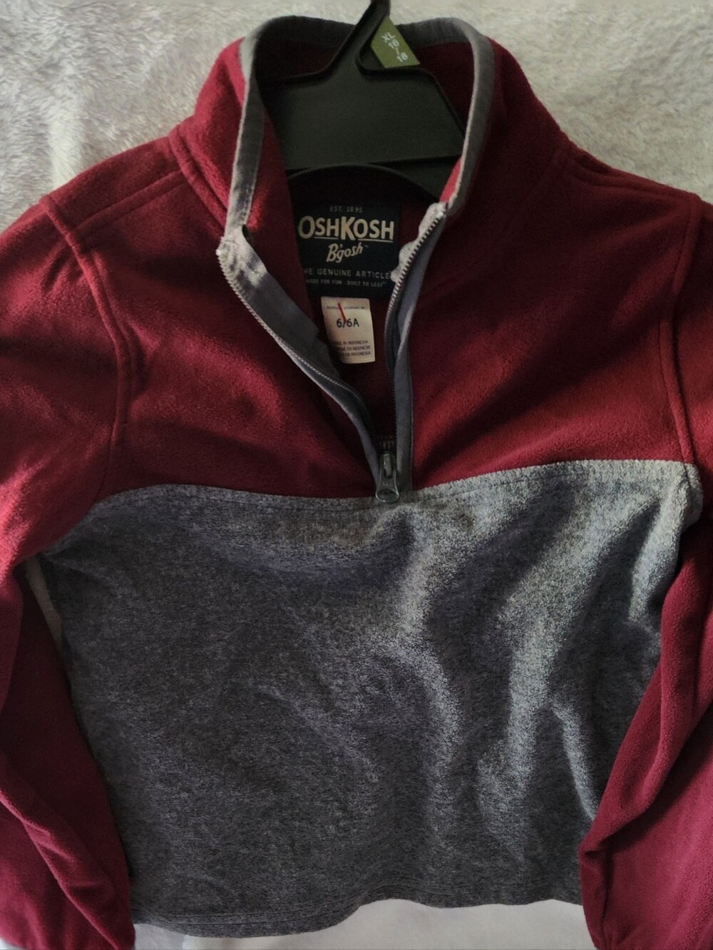 OshKosh B'gosh Maroon and Gray Zip-Up Fleece Pullover